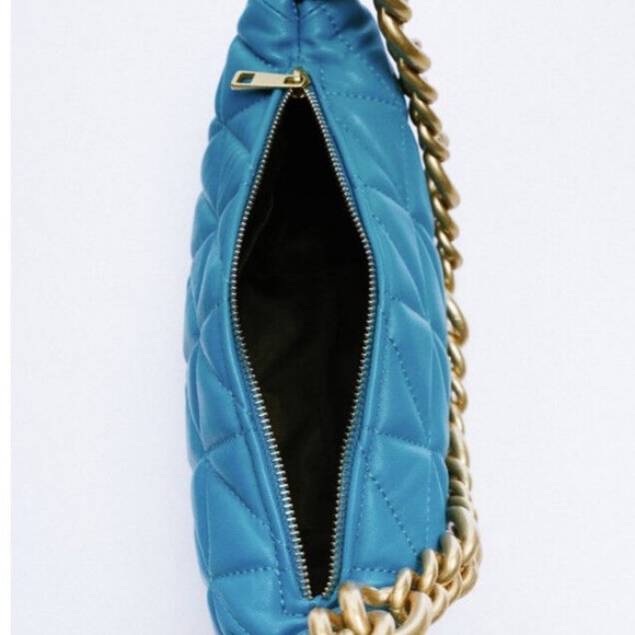 Zara QUILTED LEATHER BAG BLUE - Picture 3 of 5